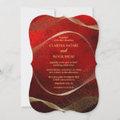 モダンでスタイリッシュなゴールドと赤 招待状 (正面)