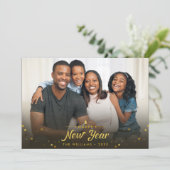 モダンでスタイリッシュなスクリプトの新年写真カード シーズンカード (スタンド正面)