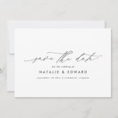 モダンでスタイリッシュなスクリプトエレガントなタイポグラフィーの結婚式 セーブザデート (正面)