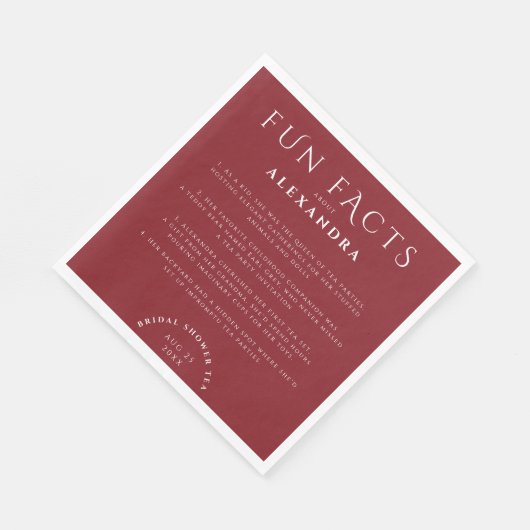 モダンでスタイリッシュなバーガンディ モノクロ 結婚前の楽しい事実 花嫁 スタンダードランチョンナプキン (角)