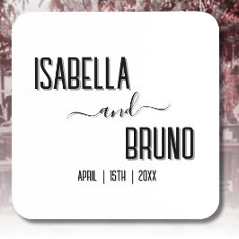 モダンでスタイリッシュなブラックパーソナライズドテキストウェディング コースター