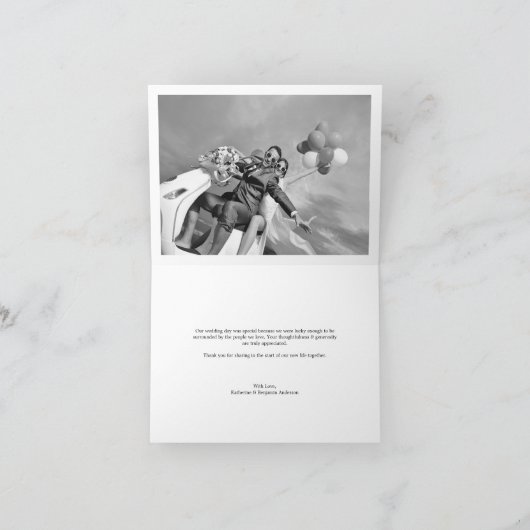 モダンでスタイリッシュな原稿の結婚式は写真カード感謝していしています サンキューカード (内部)