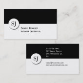 モダンでスタイリッシュな白黒モノグラム 名刺 (正面/裏面)