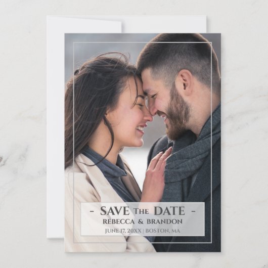 モダンでスタイリッシュな結婚式のSave The Date写真カード セーブザデート (正面)