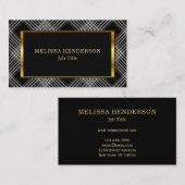 モダンでスタイリッシュな金ゴールドフレームの黒のチェック模様のパターン 名刺 (正面/裏面)