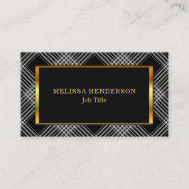 モダンでスタイリッシュな金ゴールドフレームの黒のチェック模様のパターン 名刺