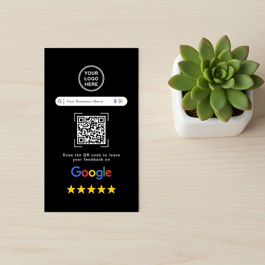 モダンでスタイリッシュな黒のGoogleレビューQRコード 名刺