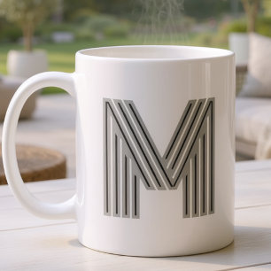 モダンでスタイリッシュな黒白のイニシャルモノグラム コーヒーマグカップ