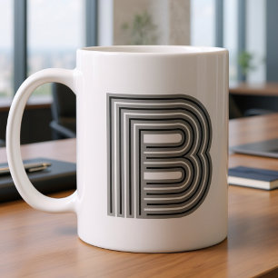 モダンでスタイリッシュな黒白のイニシャルモノグラム コーヒーマグカップ