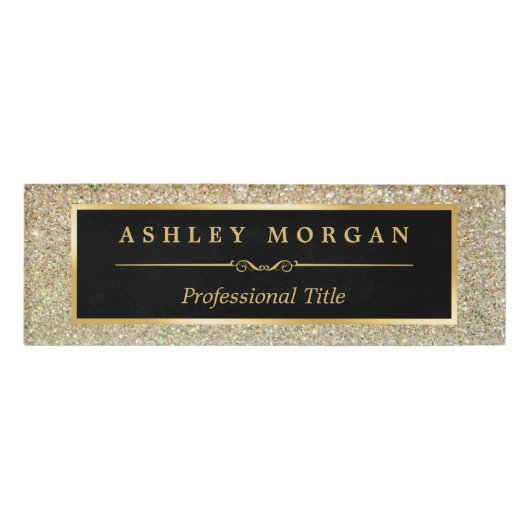 モダンでスタイリッシュな、流行の美しいの金ゴールドのグリッター 名札 (正面)