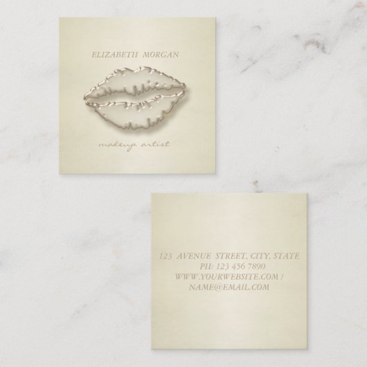 モダンでスタイリッシュ、メイクアップアーティスト、唇 スクエア名刺 (正面/裏面)