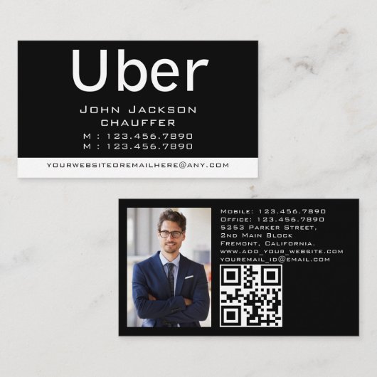 モダンでトレンディなタクシー運転手の写真QRコード 名刺 (正面/裏面)