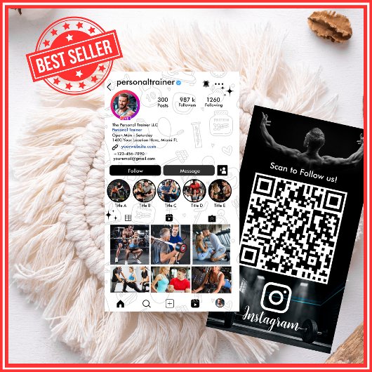 モダンでトレンディなフィットネストレーナーのInstagram名刺 名刺