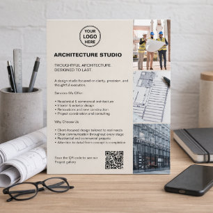モダンでニュートラルな建築ビジネスフォト ロゴ QR チラシ