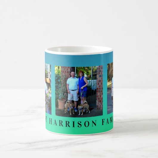 モダンでパーソナライズなカスタム3の写真家族のコラージュ コーヒーマグカップ (中央)