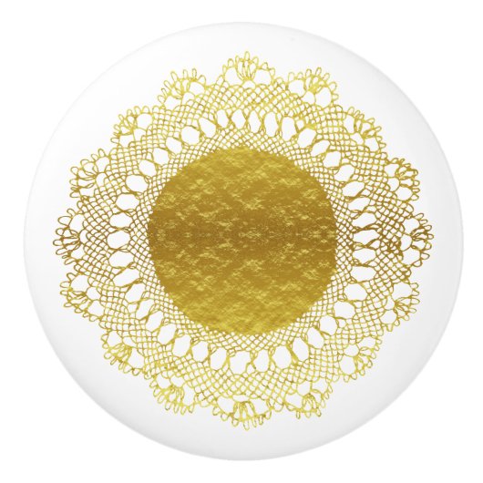 モダンでビクトリアンな金ゴールドホイルの一見のかぎ針編みのレースのDoily セラミックノブ (正面)
