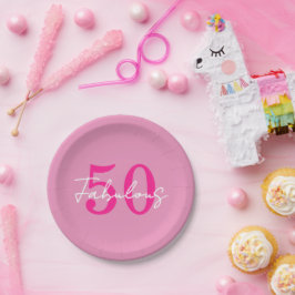 モダンでファビュラスなピンクの50歳の誕生日パーティー ペーパープレート