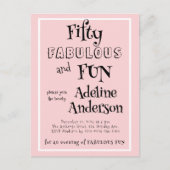 モダンでファビュラスなピンクの50歳の誕生日パーティー ポストカード (正面)