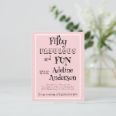 モダンでファビュラスなピンクの50歳の誕生日パーティー ポストカード (スタンド正面)