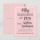 モダンでファビュラスなピンクの50歳の誕生日パーティー ポストカード (正面/裏面)
