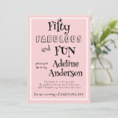 モダンでファビュラスなピンクの50歳の誕生日パーティー 招待状 (スタンド正面)