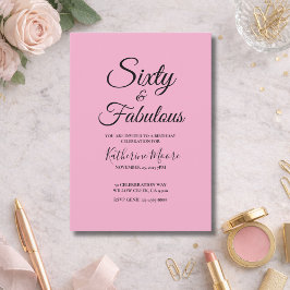 モダンでファビュラスなピンクの60歳誕生日パーティー 招待状