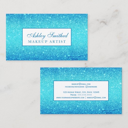モダンでフェイクで青いglitteroceanグラデーションな化粧 名刺 (正面/裏面)