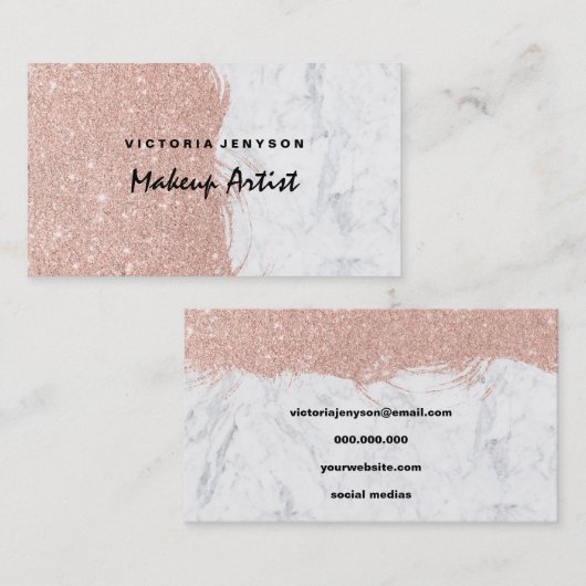 モダンでフェイクなグリッターブラシストローク大理石の化粧 名刺 (正面/裏面)