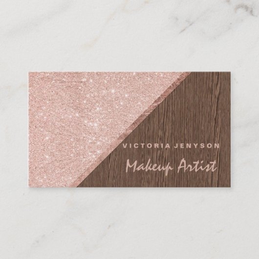 モダンでフェイクなピンクのグリッターの茶色の版れんがの化粧 名刺 (正面)