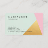 モダンでフェイクな緑、ピンクのホワイトゴールドの幾何学的なブロック 名刺 (裏面)