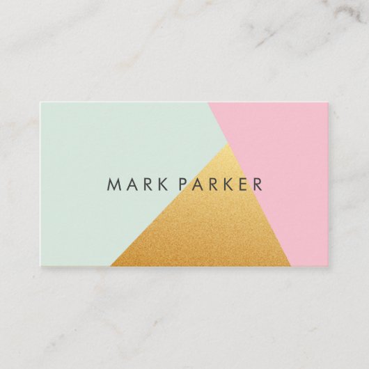 モダンでフェイクな緑、ピンクのホワイトゴールドの幾何学的なブロック 名刺 (正面)