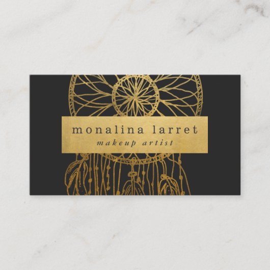 モダンでフェイクな金ゴールドホイルのボヘミアの夢のキャッチャー 名刺 (正面)