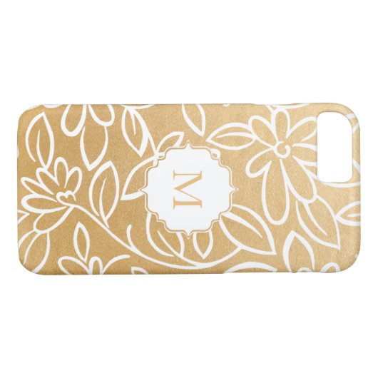 モダンでフェイクな金ゴールドホイルの花の上敷のモノグラム Case-Mate iPhoneケース (裏面(横))