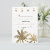 モダンでフェイクな金色やし自由章の木RSVPの結婚式 出欠カード (スタンド正面)