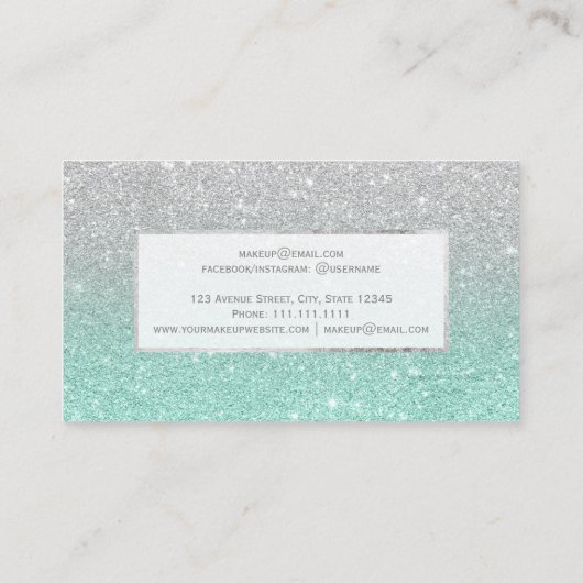 モダンでフェイクな銀製のグリッターの水のグラデーションな化粧 名刺 (裏面)
