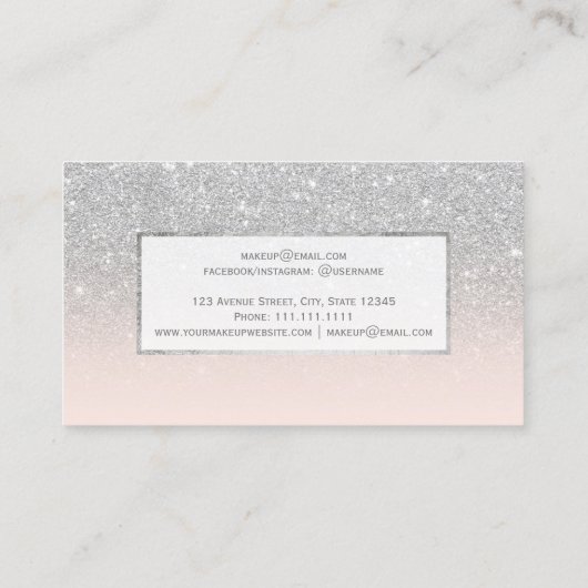 モダンでフェイクな銀製のグリッターの赤面のグラデーションな化粧 名刺 (裏面)