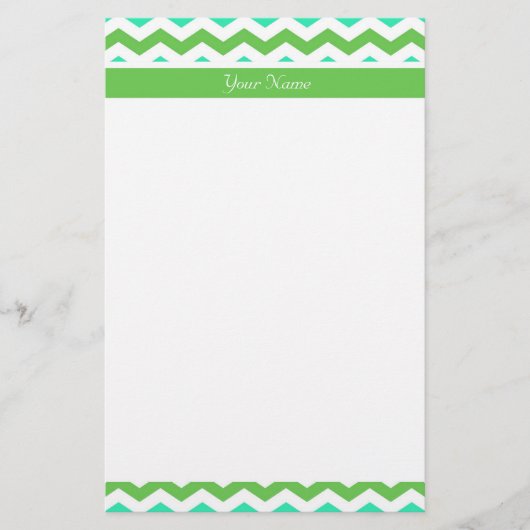 モダンでフレッシュなライムグリーンとブルーのジグザグ柄 便箋 (正面)