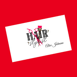 モダンでプロフェッショナルな白黒赤のヘアサロン 名刺