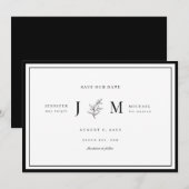 モダンでミニマリストの葉のデザインの結婚式のお知らせ 招待状 (正面/裏面)