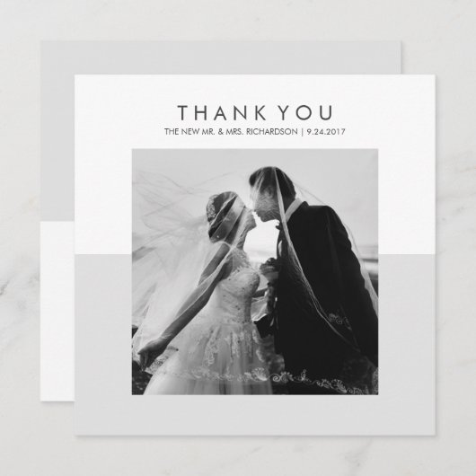 モダンでミニマルで柔らかい灰色の結婚式は写真感謝していしています サンキューカード (正面/裏面)