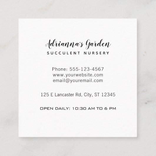 モダンでミニマルで水気が多い植物の子供部屋の写真 スクエア名刺 (裏面)