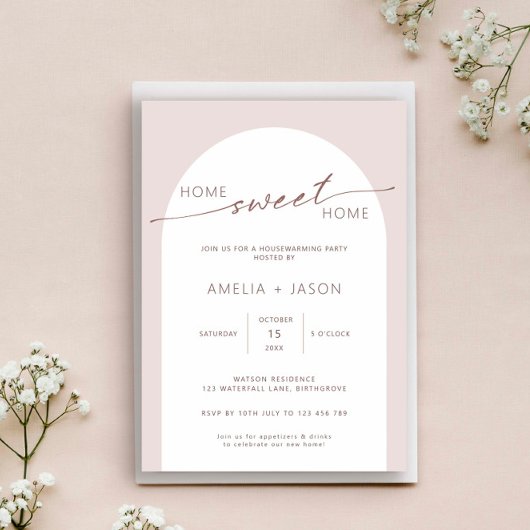 モダンでミニマルなアーチの新築祝い招待状 招待状