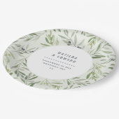 モダンでミニマルなオリーブの枝の群葉の結婚披露宴 ペーパープレート (アングル)