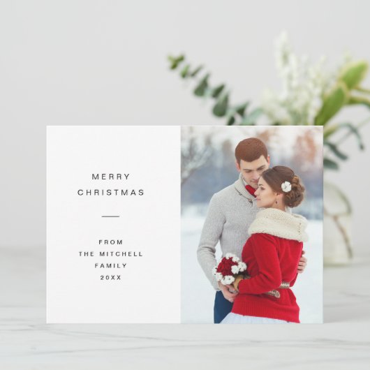 モダンでミニマルなクリスマス | 白の写真 シーズンカード (スタンド正面)