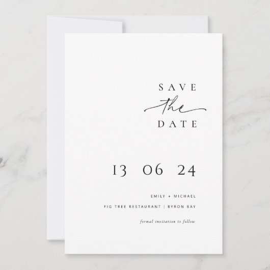 モダンでミニマルなタイポグラフィーの結婚式の案内 招待状 (正面)