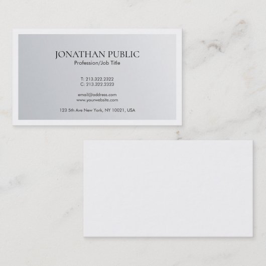 モダンでミニマルなデザインの粋でエレガントな銀製の一見 名刺 (正面/裏面)