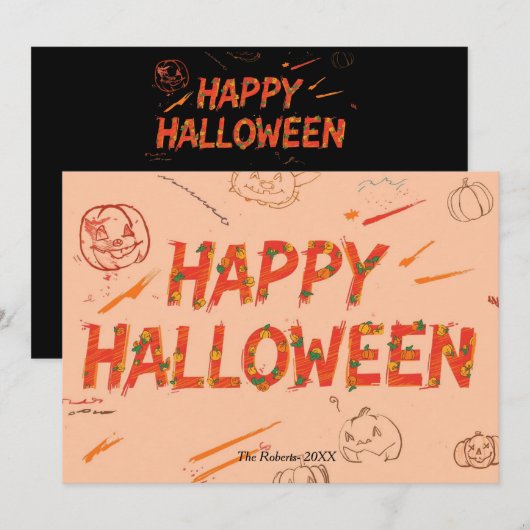 モダンでミニマルなハロウィンカード (正面/裏面)