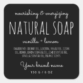 モダンでミニマルなパッケージのシンプルな黒石鹸 スクエアシール (正面)