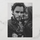 モダンでミニマルなフクシアの結婚式の写真 箔招待状 (裏面)