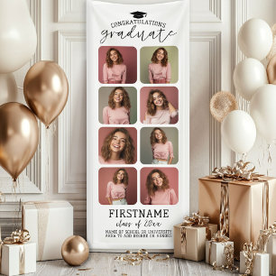 モダンでミニマルな白の卒業写真コラージュ8枚 横断幕